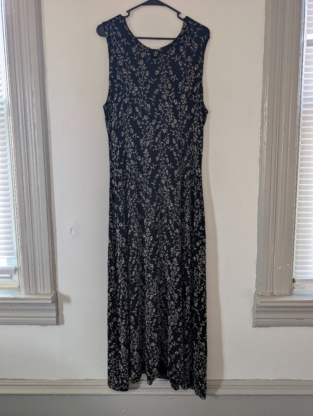 Vintage Ronni Nicole Black Maxi Dress with Cream Floral Print